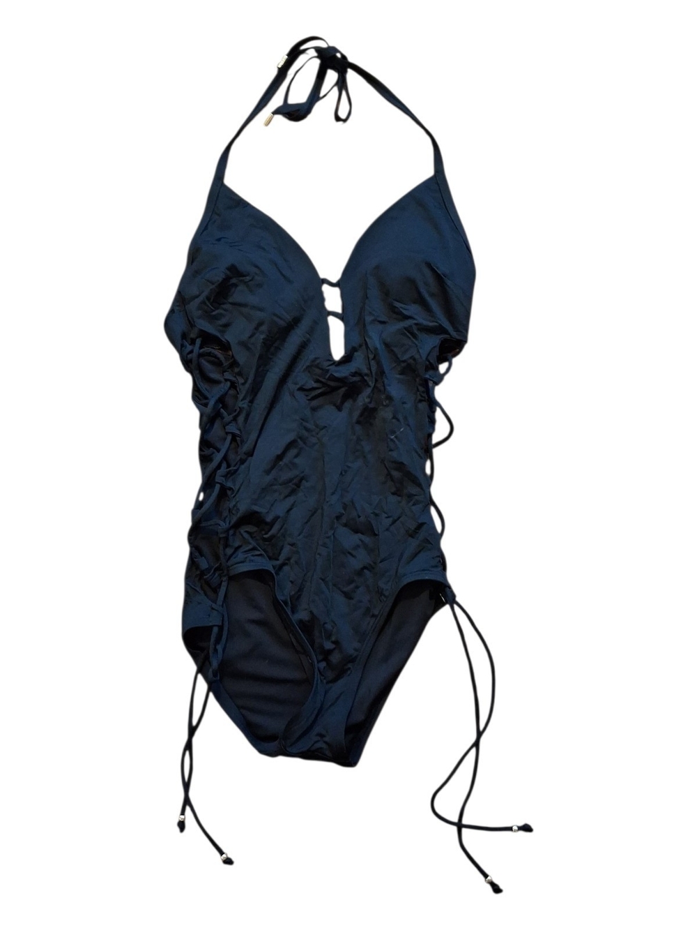 Laundry By Shelli Segal Black Halter Lace-Up One-Piece Swimsuit